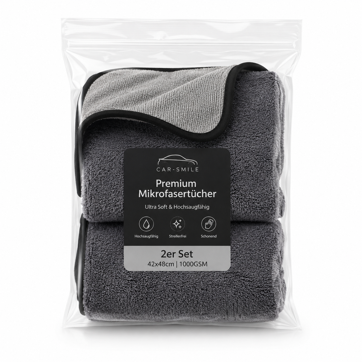2x Premium Mikrofasertuch Auto – Hochsaugfähig 1000GSM (42x48cm)